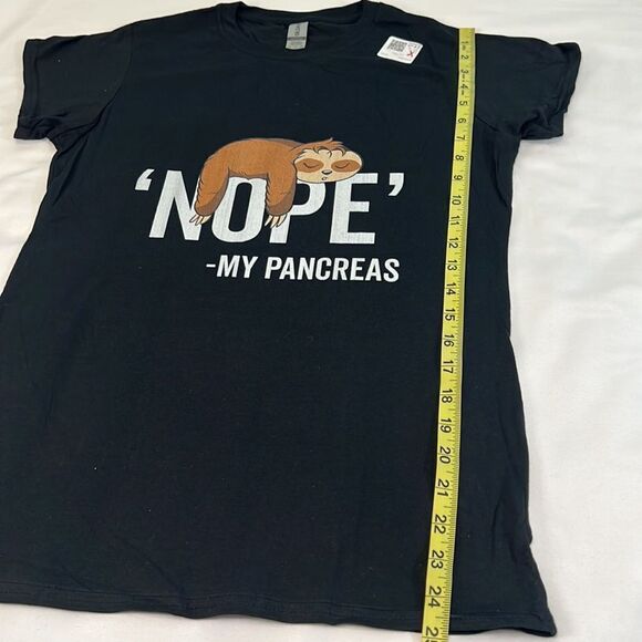 ‘Nope’ - My Pancreas Sloth Women’s Black Graphic Tee Size Large - Picture 5 of 6